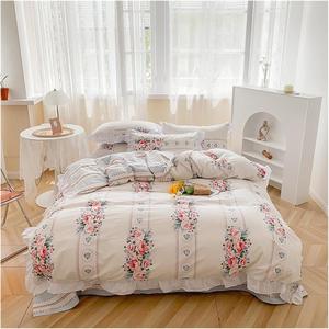 RASRGTRQ Комплект постельного белья с цветочным принтом и рюшами из мягкого дышащего хлопка Fitted Bed Sheet