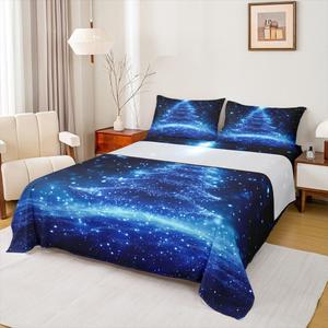 Erosebridal Комплект постельного белья с новогодним принтом звезд и снежинок, Navy Blue