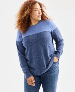 Плюс сайз хлопковый свитер с цветными блоками Style & Co, синий