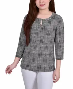 Женский топ с рукавами 3/4 и люверсами NY Collection, мультиколор