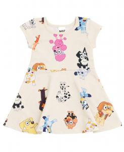 Платье с принтом в виде персонажей для девочек Bluey, Off white / bluey characters