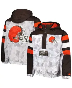 Мужская бело-коричневая худи с капюшоном и полумолнией Cleveland Browns Thursday Night Gridiron Raglan Half-Zip Starter