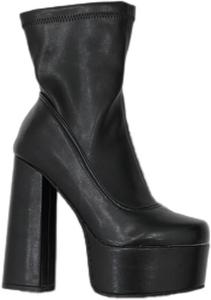 Женские платформенные ботильоны модные, средней высоты голенища, массивные высокие каблуки, ботинки на липучке, круглый носок, эластичная кожа, короткие ботинки Generic, Black 2