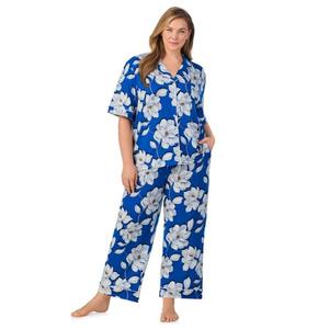 Уютный пижамный комплект из двух предметов с рукавами локтя и вырезом, плюс размер Draper James, цвет blue magnolia shadows