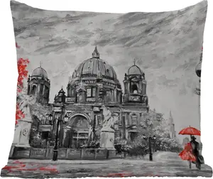 Подушка для улицы - Живопись - Архитектура - Дерево - Красный - 50x50 см - Устойчива к погодным условиям - Подушка для отдыха - Удобная - Подушка с рисунком MuchoWow