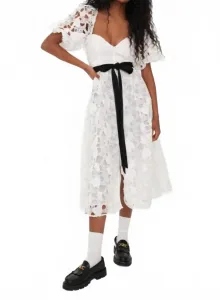 Платье-миди Marlene с вышивкой в ​​виде сердечек и пышными рукавами, белое For Love & Lemons