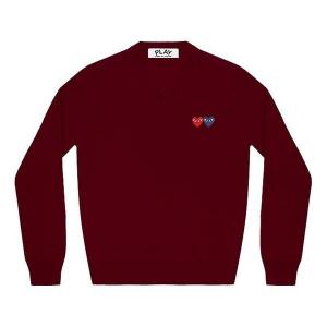 Свитер v-neck pullover double emblem 'burgundy' Comme Des Garcons Play, бургундия