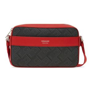 Ferragamo Кожаная сумка через плечо мужская алая и пыльно-серая