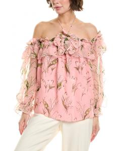 Carolina Herrera Блузка из шелка с рюшами, розовый