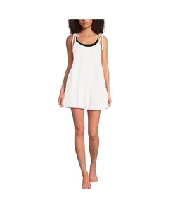 Женское мини-платье-накидка из хлопкового муслина с ярусами Lands' End, белый