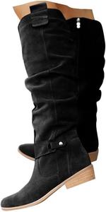 Круглый носок с низким каблуком Высокий ботинок для верховой езды в боевых условиях Плоский ботинок с боковой молнией Ботинки широкой ширины Надеть винтажную кожаную длинное сексуальное платье Женские ботинки Generic, Other 1