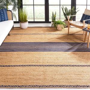 SAFAVIEH, 244 x 305 см, Ковер - коллекция Natural Fiber - большой - Natural & Navy, ручное плетение из джута, полосатый узор, идеально для гостиной, спальни, столовой (NFB262N)