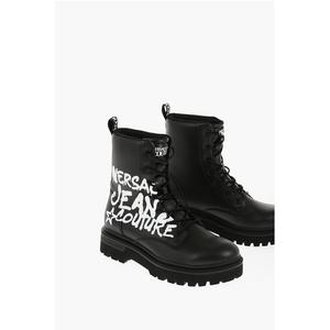 JEANS COUTURE Кожаные армейские ботинки SYRIUS с контрастными буквами P Versace, Black