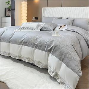 YUSIWOAL Комплект постельного белья романтический с вышивкой роз из хлопка Grey