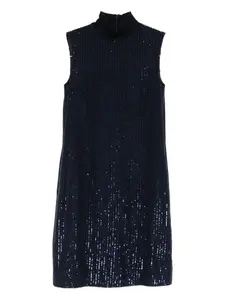 Платье-миди без рукавов с пайетками и водолазкой Peserico, синий