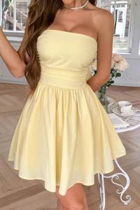 Однотонное платье-футляр с открытыми плечами и эластичным поясом TRUEDAMES, желтый