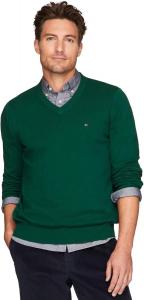 Мужской культовый хлопковый свитер с V-образным вырезом TOMMY HILFIGER из коллекции 2025 года, Hunter Green.