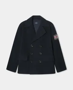 Детское двубортное пальто с эмблемой Union Jack Hackett, темно-синий