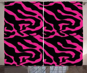 Штора ABAKUHAUS Розовая зебра в деревенском стиле, экзотические полосы сафари, универсальные ленточные шторы для гостиной с петлями и крючками, 280 x 245 см, цвет: пурпурно-черный Abakuhaus