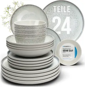 Набор столовой посуды из 24 керамических предметов на 6 персон в стиле Ибицы - Высококачественный набор столовой посуды из средиземноморской керамики - Набор мисок и тарелок - Обеденный сервиз на 6 персон PURE LIVING INTERIOR DESIGN