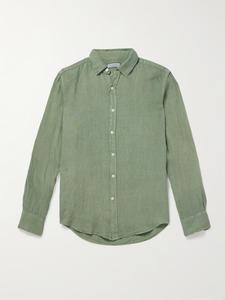 Рубашка из льна, окрашенная в готовом виде CANALI, зеленый