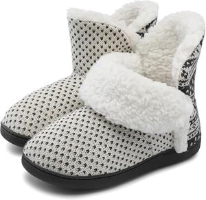 Женские комфортные теплые пушистые домашние сапожки MIXIN из искусственного меха с мягкой стойкой к памяти стелькой, на голенище, с антискользящей подошвой, для дома и улицы, Offwhite