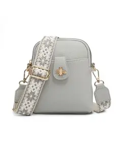 Сумка через плечо с холщовым ремешком Bee Badge и двумя секциями на молнии JFY, серый