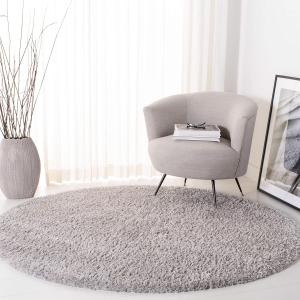 Ковер SAFAVIEH, 201 x 201 см, Fontana Shag Collection, круглый, Grey, сплошной дизайн, без линьки и простой в уходе, идеален для помещений с высокой проходимостью в гостиной, спальне (FNT800F)