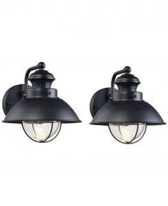 Комплект из 2 промышленных уличных настенных светильников с черными металлическими светодиодами и стеклянными плафонами диаметром 20 см для наружного освещения сарая, террасы, дома или веранды John Timberland