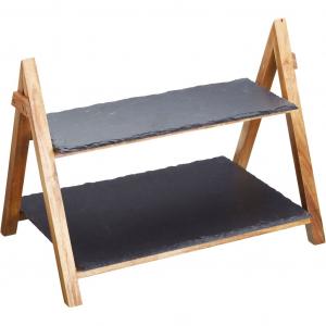 Сервировочное блюдо Подставка для подачи 2-уровневое, ручной работы Artesà, черный/натуральный