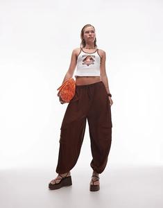 Текстурированные брюки-баллоны ASOS DESIGN с карманами шоколадного цвета