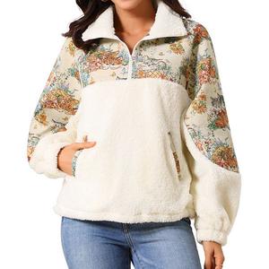 Женский зимний свитшот с длинным рукавом, отложным воротником, полумолнией, искусственным мехом, контрастным принтом с котом и карманами Inspire Chic, Apriot