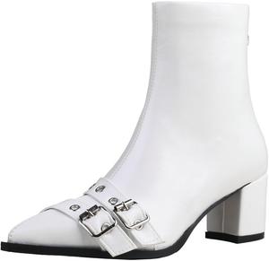 Ботильоны DINTAHA с пряжкой, заостренный носок, массивный каблук, White