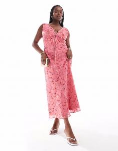 Платье-комбинация Curve с V-образным вырезом и завязкой на груди Asos Curve, розовый