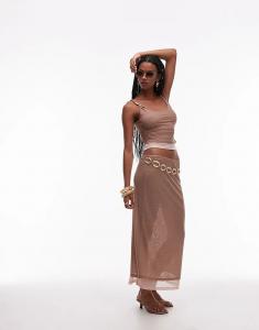 Длинная юбка из двухслойной сетки ASOS DESIGN в стиле 90-х в цвете «песок» — часть комплекта