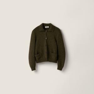 Шерстяной кардиган MIU MIU, милитари зеленый