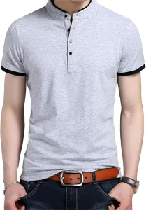 Мужская футболка в винтажном стиле с воротником стойкой VgueElegc