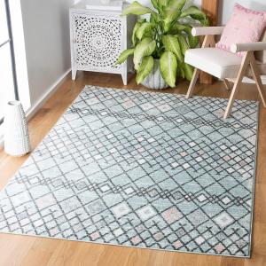 Ковер SAFAVIEH, 92 x 153 см, Amsterdam Collection, Light Blue & Ivory, марокканский бохо-дизайн, не линяет и прост в уходе, идеален для помещений с высокой проходимостью: прихожая, гостиная, спальня (AMS115L)