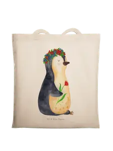 Сумка для переноски Mr & Mrs Panda Pinguin Blumen ohne Spruch, кремовый