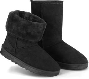 Зимние сапоги для женщин, женские снегоступы из искусственной замши, водонепроницаемые ботинки средней длины, с меховой теплой подкладкой Wilytyres, Black