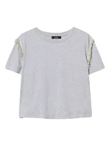 Футболка с бахромой из бисера TWINSET, серый