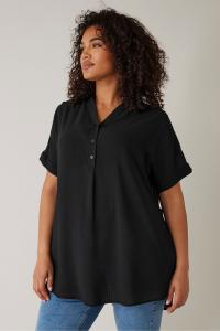 Блузка с коротким рукавом и полузастежкой Evans, черный