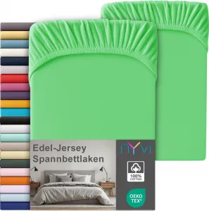 Простыня на резинке Premium Jersey Deluxe для матрасов глубиной до 25 см - 100% суперчесаный хлопок, 140 г/м², на резинке по всему периметру, цвет: яблочный, размер: 180-200 x 200 см (комплект из 2 шт.) NYVI