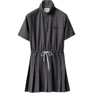 Платье плиссированное на кулиске MIU MIU, серый
