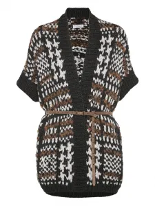 Кардиган в ломаную клетку с короткими рукавами Brunello Cucinelli, черный
