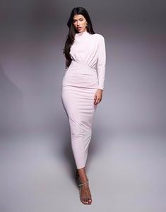 Нежно-розовое платье макси с рюшами Daska