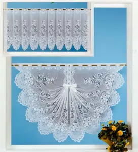 Жаккардовая штора Heimtexland для кафе, штора для бистро, арка-ракушка, декор окна ласточкин хвост, цветочный узор, белая с множеством вариантов декора, тип 42, высота x ширина 52 x 170 см heimtexland