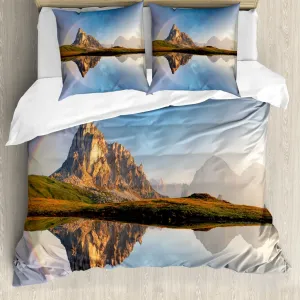 Пододеяльник ABAKUHAUS с пейзажным рисунком, радуга над горой, антиклещевой, подходит для аллергиков, с наволочками, 200 см x 200 см - 80 x 80 см, разноцветный