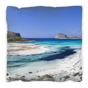 Подушка Wallario Premium, мягкая поверхность, с мотивом одинокой бухты, белым песком и прозрачной водой, размер: 60 х 60 см, с белой спинкой
