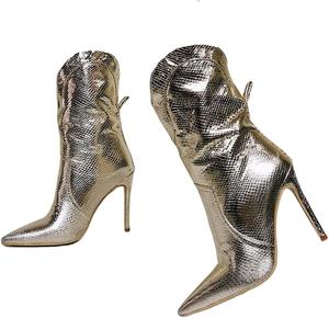 Женские ковбойские ботильоны Frankie Hsu Western на высокой шпильке, сексуальные золотые ботинки с рисунком змеи и питона, стильные короткие ботинки большого размера для женщин и мужчин, Gold